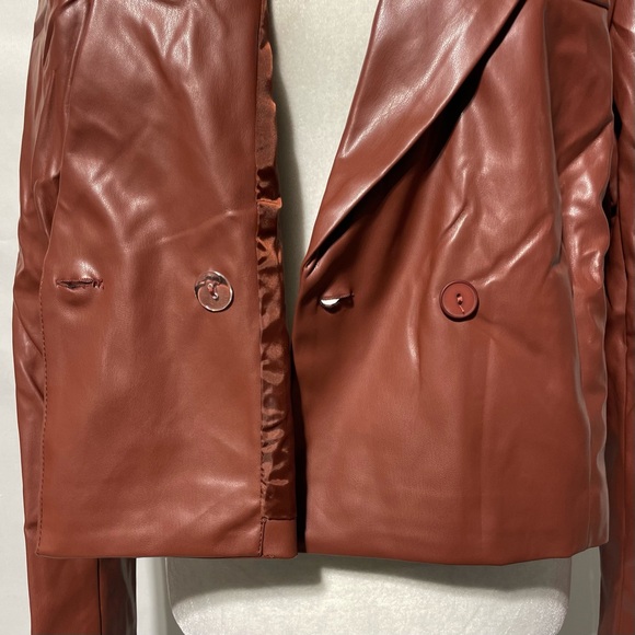 New Area Stars Faux Leather Double Breasted Cropped Jacket Brown Size Large - Picture 11 of 16